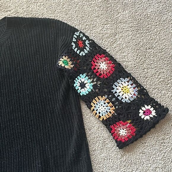 SHEIN Colorful Crochet Sleeve Black Sweater - Picture 3 of 8